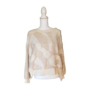 New Aldo Martins Beige and White Patterned Knit Sweater, Size Large